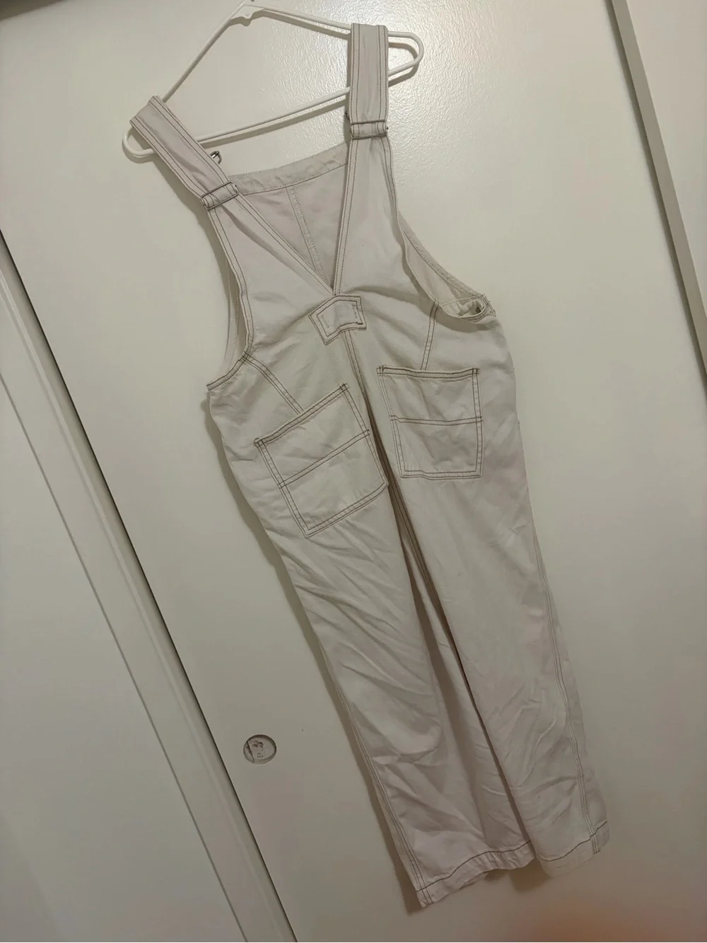 Free People We The Free Holly Skirtall Off-White Denim Maxi Overall